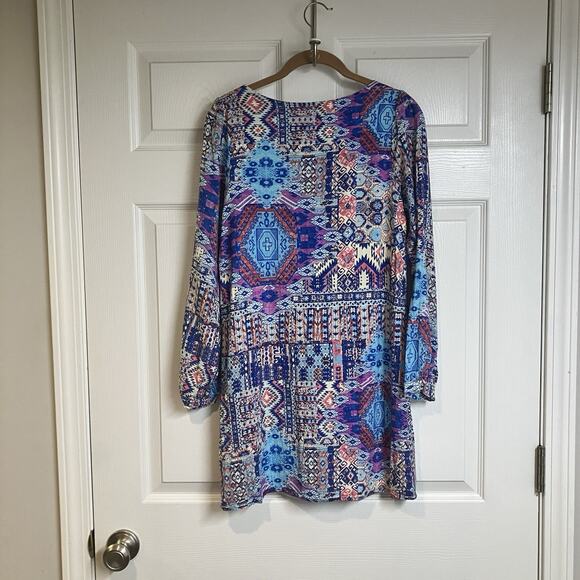 Everly Anthropologie Aztec Print 3/4 Sleeve Mini Dress Women’s Size S Lined - Picture 2 of 10
